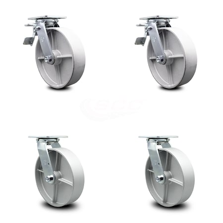 Service Caster 8 Inch Semi Steel Swivel Caster Set with Roller Bearing 2 Total Lock Brake SCC SCC-TTL30S820-SSR-2-S-2